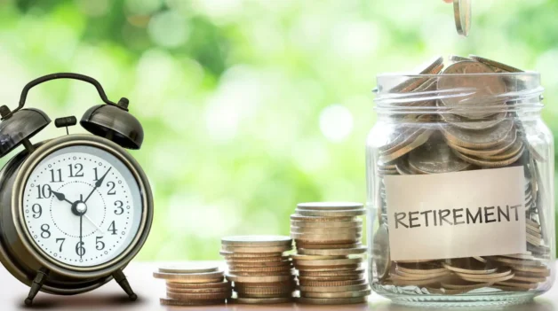 Adding Coins In Retirement Jar With Clock